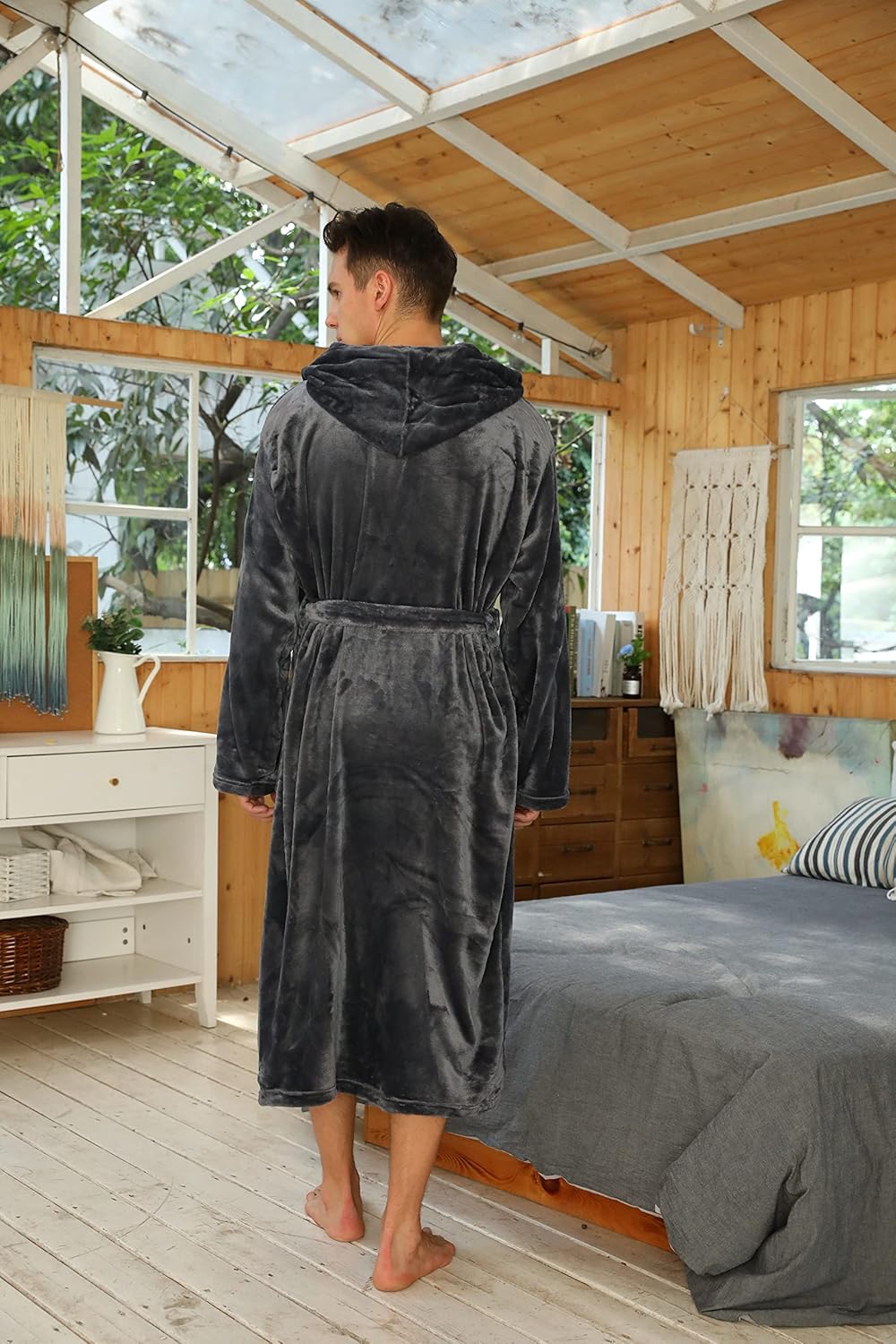 Fleece badjas met capuchon voor heren – zacht, warm en machinebestendig