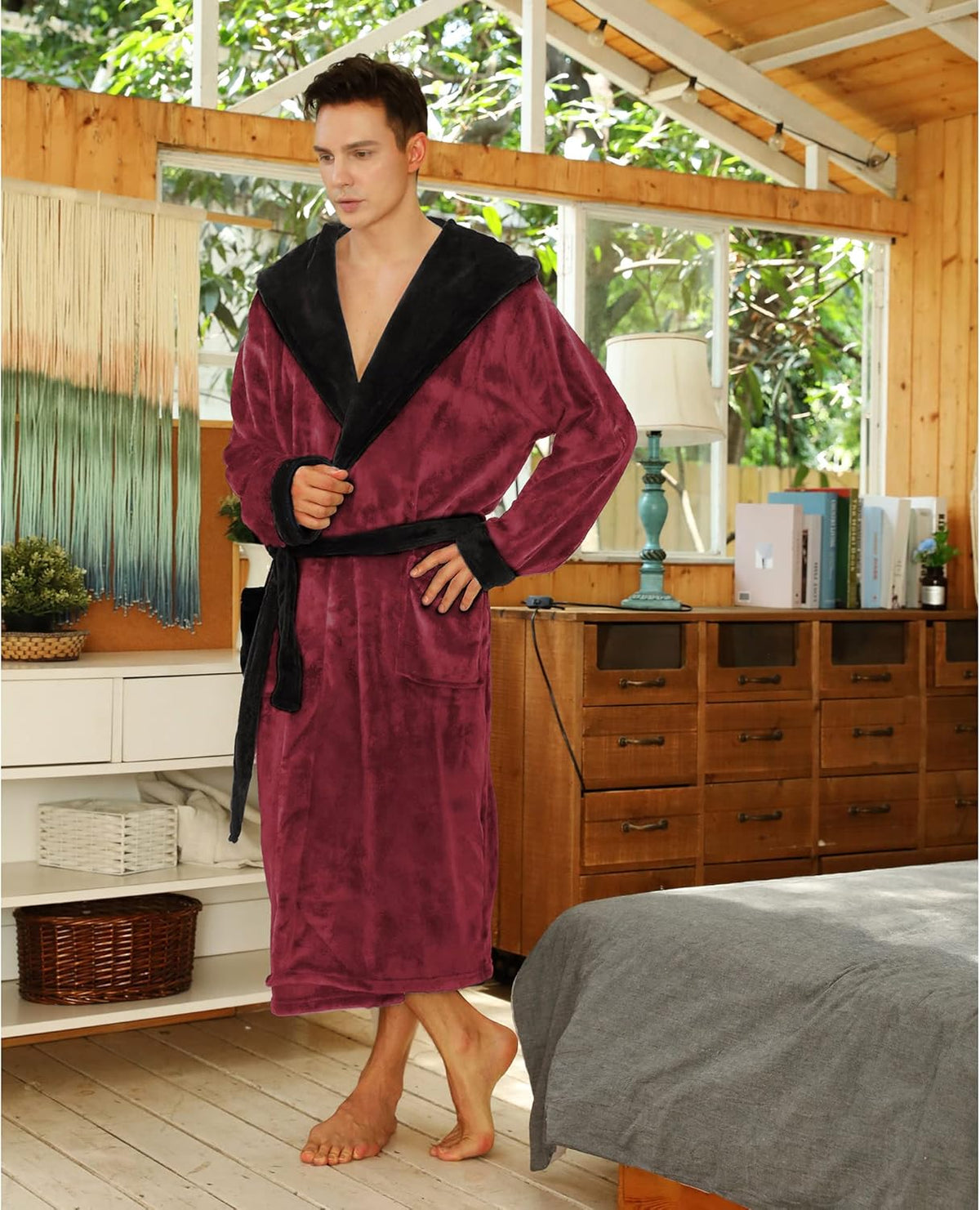 Fleece badjas met capuchon voor heren – zacht, warm en machinebestendig