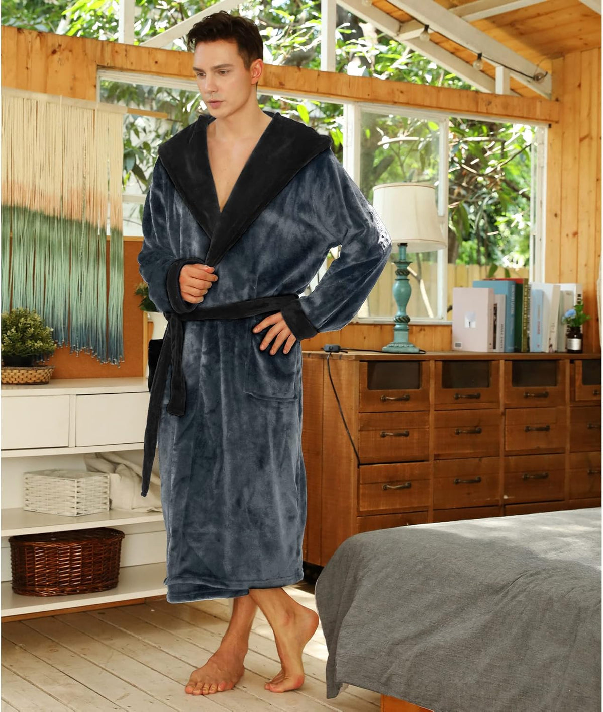 Fleece badjas met capuchon voor heren – zacht, warm en machinebestendig