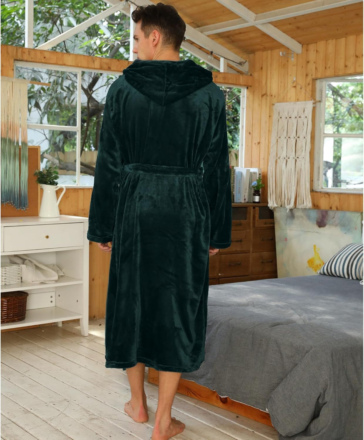 Fleece badjas met capuchon voor heren – zacht, warm en machinebestendig