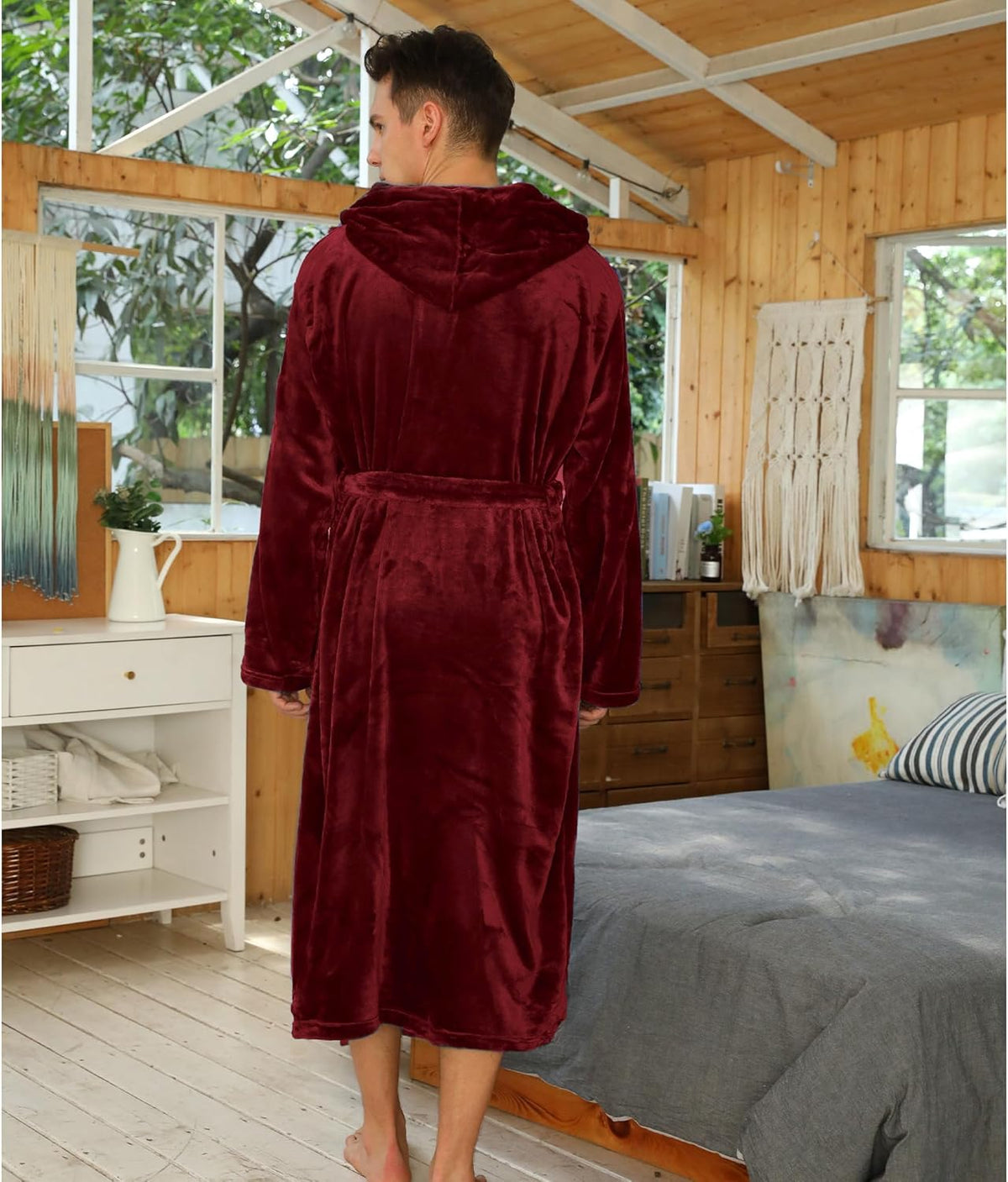 Fleece badjas met capuchon voor heren – zacht, warm en machinebestendig