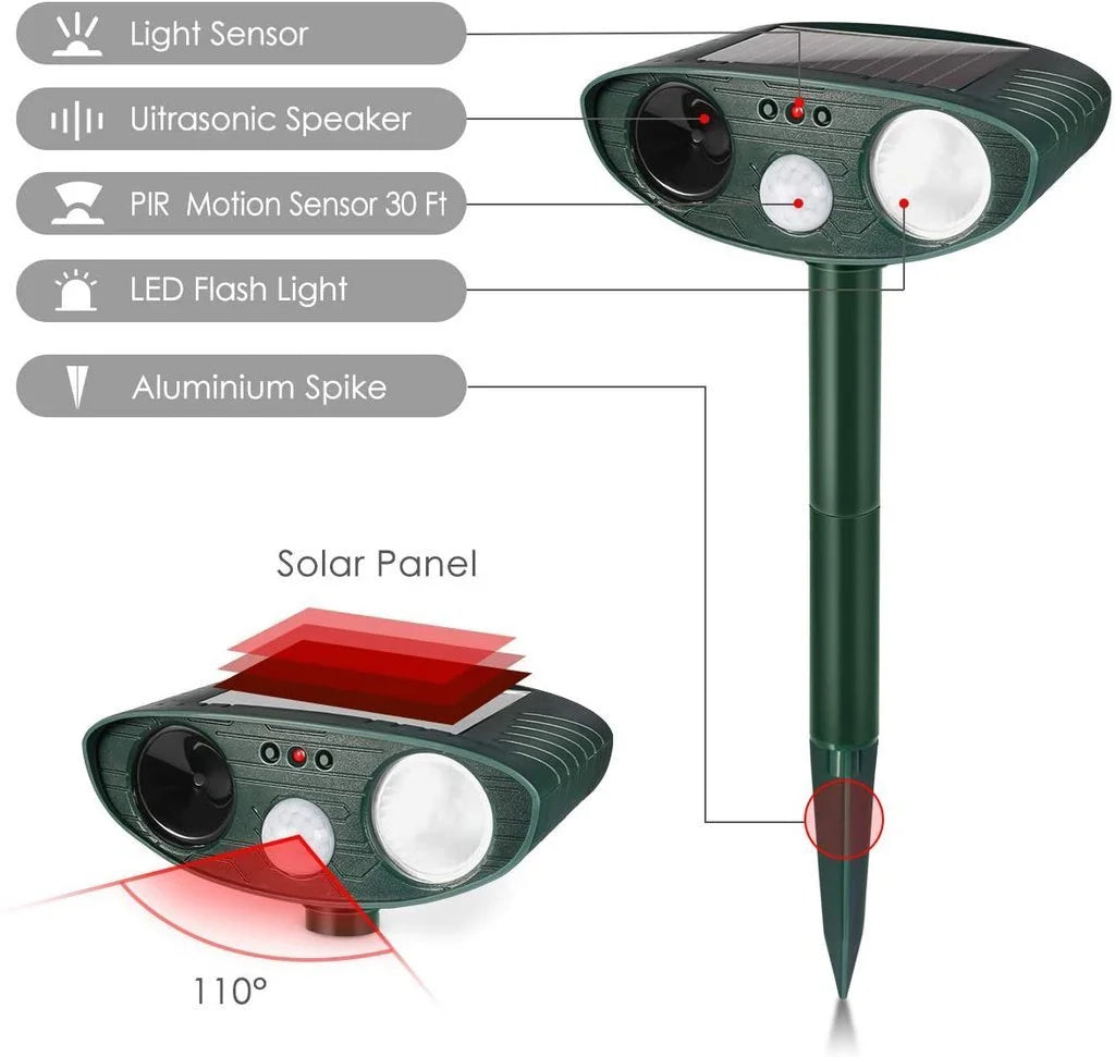 Ultrasoon Dierenafweer op Zonne-energie voor Tuin en Terras