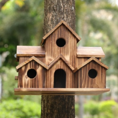 Houten vogelhuisje met 6 ingangen voor tuin en balkon