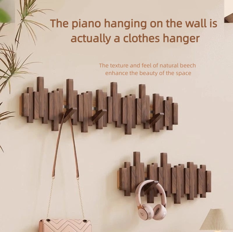 Wandkapstok van Massief Hout met Opklapbare Haken in Pianodesign