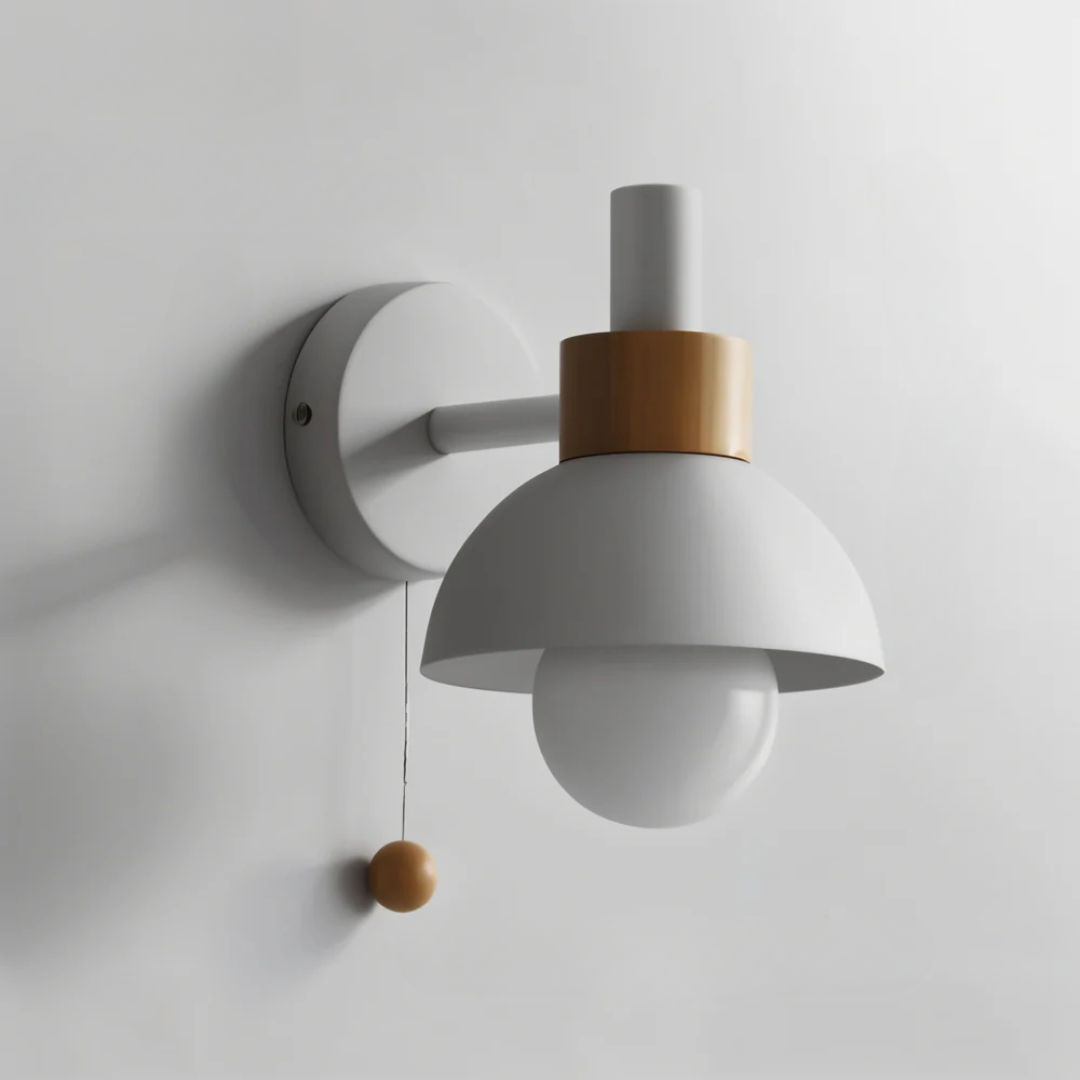 Scandinavische LED-wandlamp van Hout en IJzer met Trekschakelaar