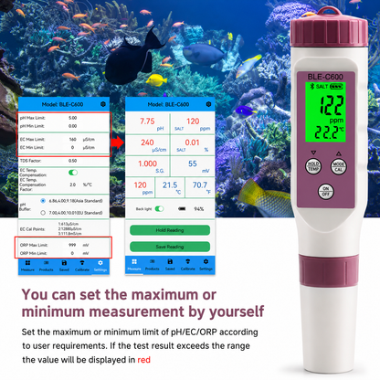 7-in-1 Digitale Waterkwaliteitsmeter met Bluetooth voor Zwembad en Aquarium