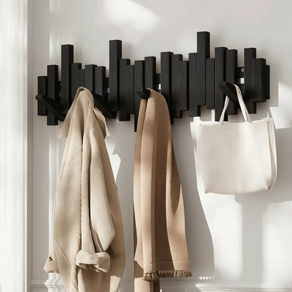 Kapstok met magnetische klapbare haken – hout en modern design