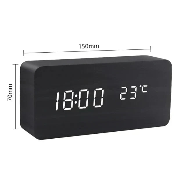 Digitale LED-wekker met houtlook en temperatuurweergave
