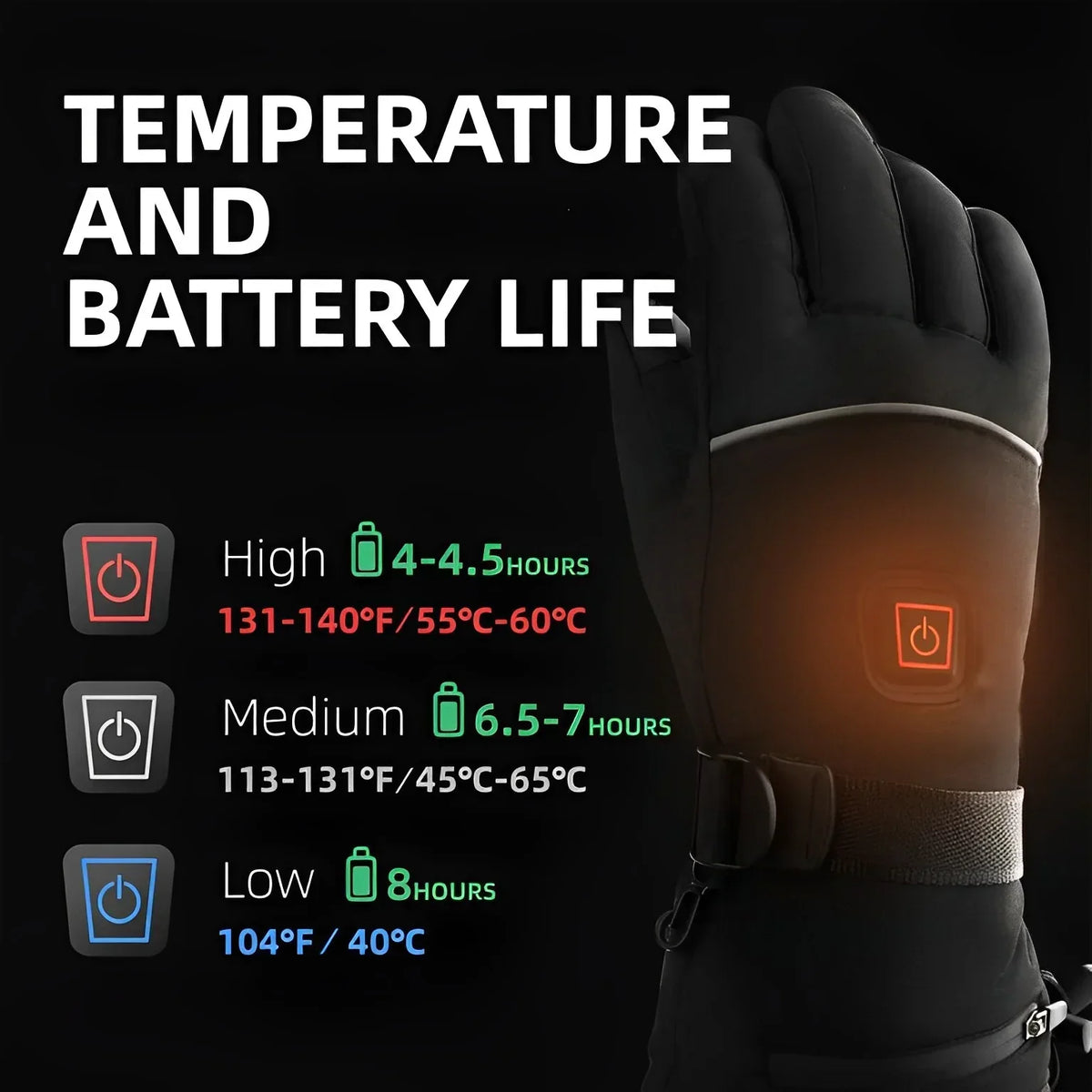 Verwarmde handschoenen met 3 warmteniveaus voor winter en outdoor