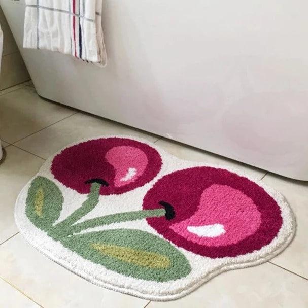 Badmat met kersenmotief – zacht, antislip en waterabsorberend