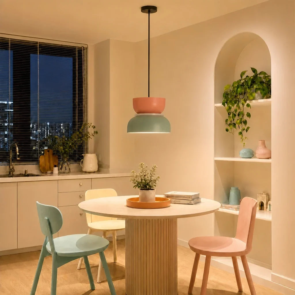 Noordse hanglamp met kleurblok-design voor moderne ruimtes
