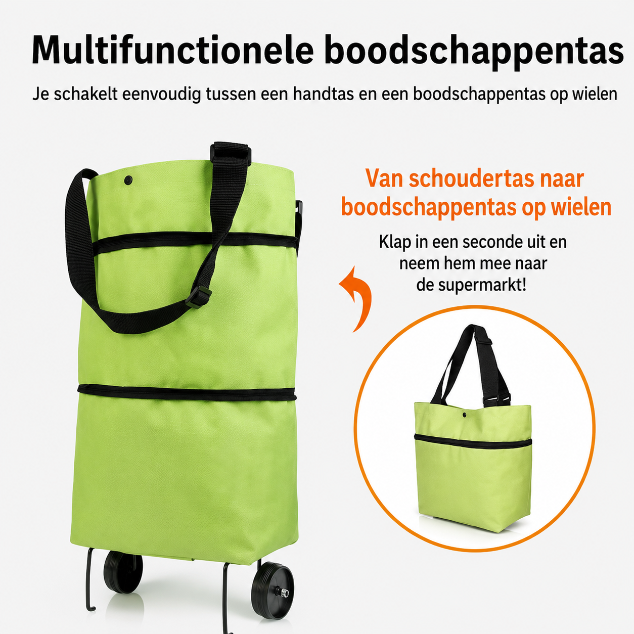 Opvouwbare Boodschappentrolley met Wielen – 2-in-1 Tas en Trolley