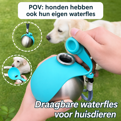 Roestvrijstalen Honden Drinkfles met Afneembare Siliconen Drinkbak – 285 ml