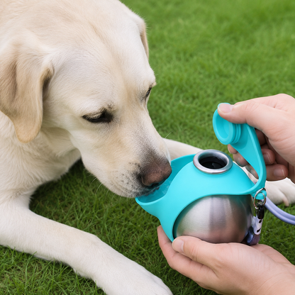 Roestvrijstalen Honden Drinkfles met Afneembare Siliconen Drinkbak – 285 ml