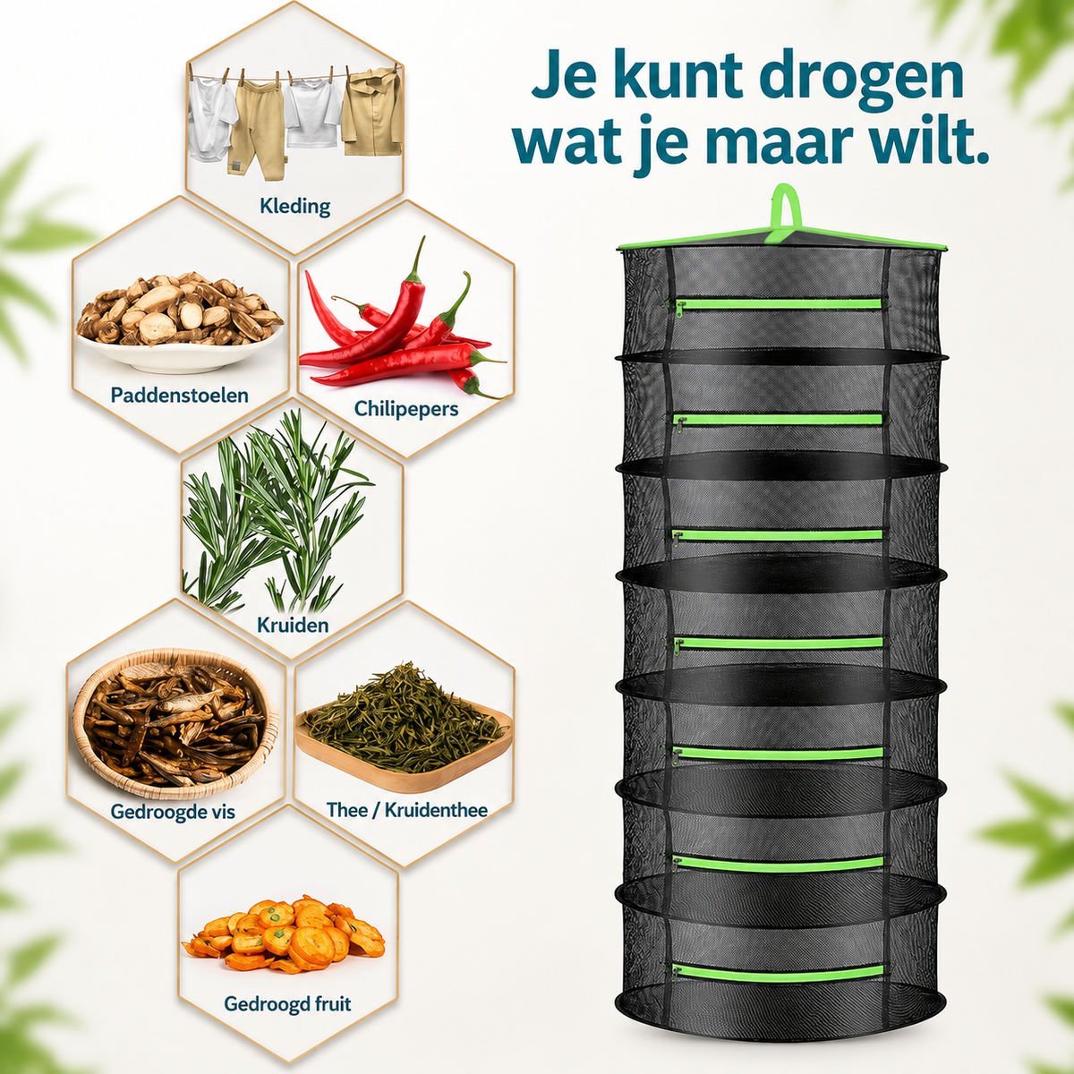 Hangend Kruidendroger Rek met 6 of 8 Lagen voor Kruiden en Bloemen