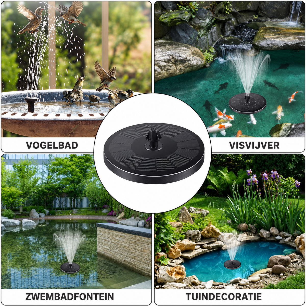Drijvende Zonnefontein voor Tuinvijver en Vogelbad – Kabelloos op Zonne-energie