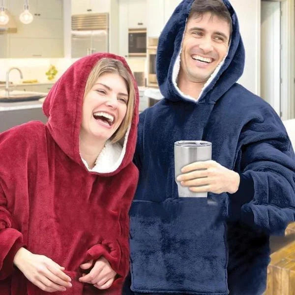 Deken-hoodie met fleece voering, capuchon en voorzak