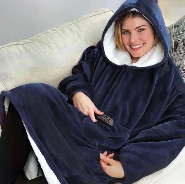 Deken-hoodie met fleece voering, capuchon en voorzak