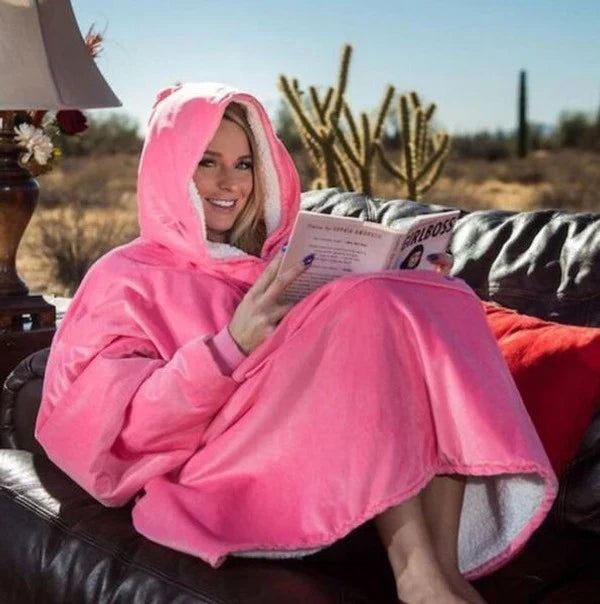 Deken-hoodie met fleece voering, capuchon en voorzak