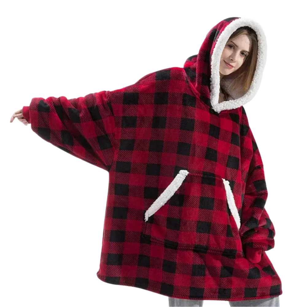 Hoodie met Sherpa en Flanel – One Size voor Dames en Heren