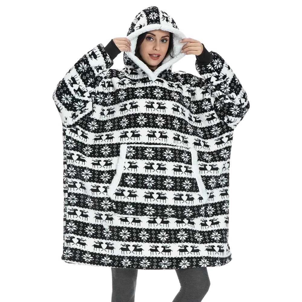 Hoodie met Sherpa en Flanel – One Size voor Dames en Heren