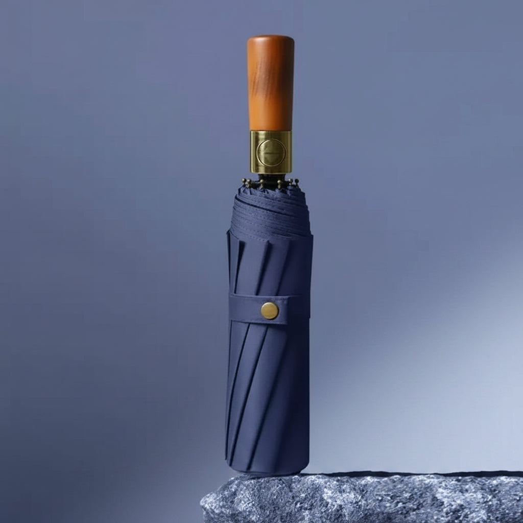 Automatische opvouwbare paraplu met houten handvat – windproof