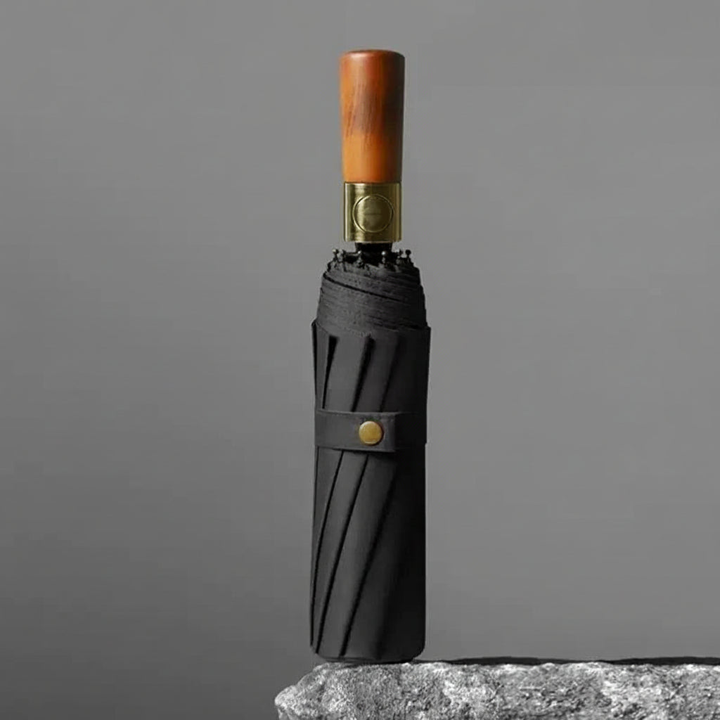 Automatische opvouwbare paraplu met houten handvat – windproof