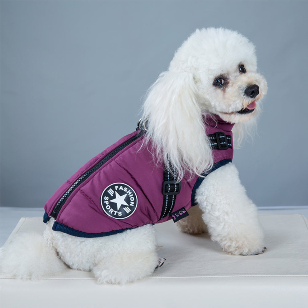 Waterdichte winterjas voor honden met geïntegreerd harnas