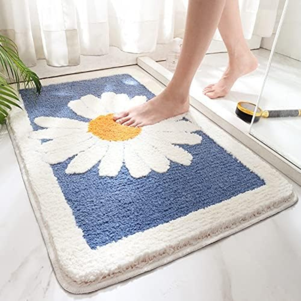 Pluche badmat met bloemenpatroon en antislip onderkant