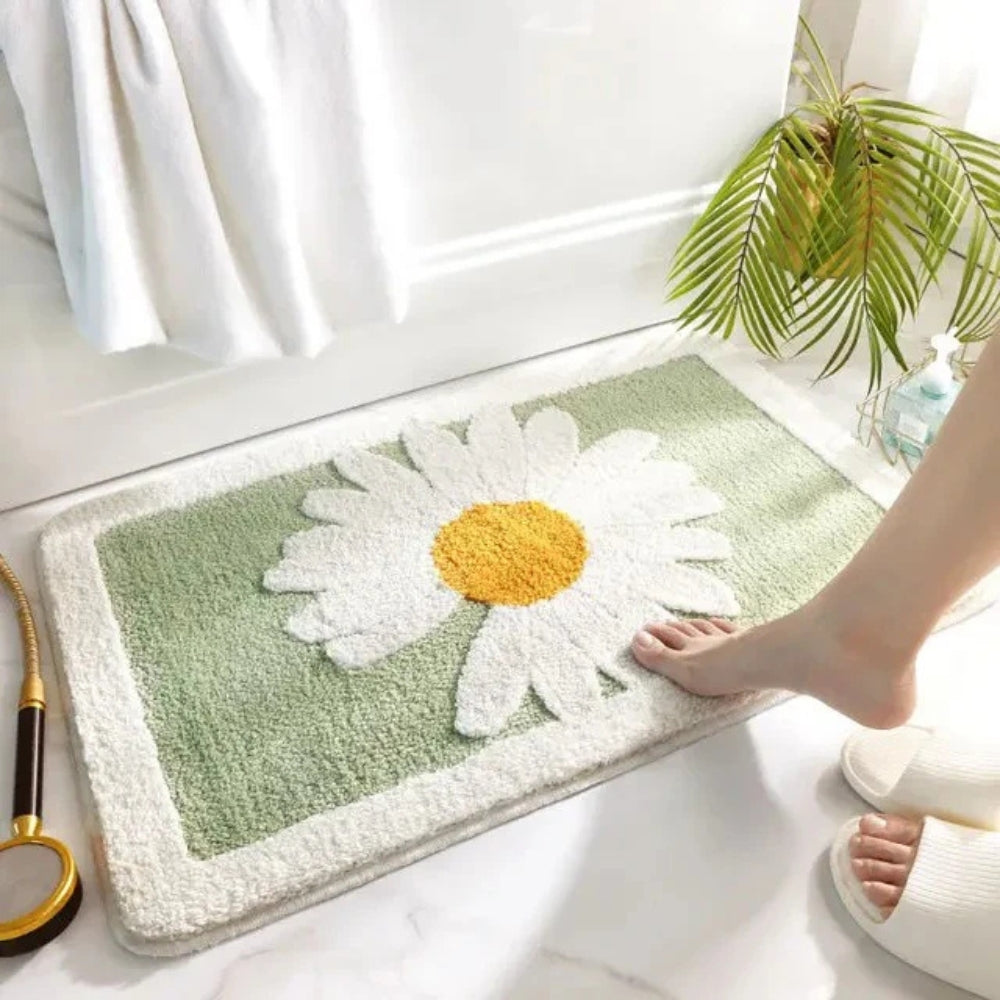Pluche badmat met bloemenpatroon en antislip onderkant