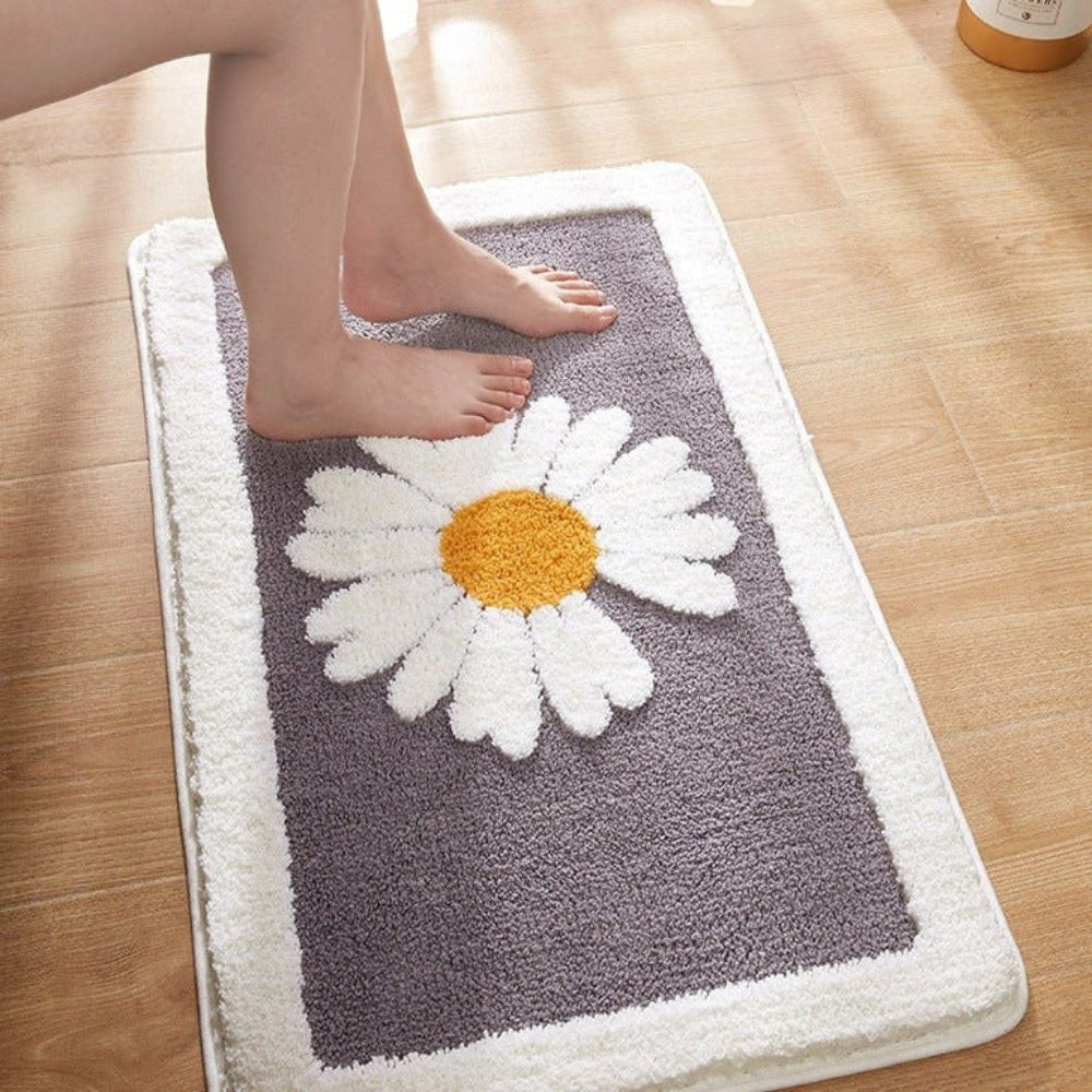 Pluche badmat met bloemenpatroon en antislip onderkant