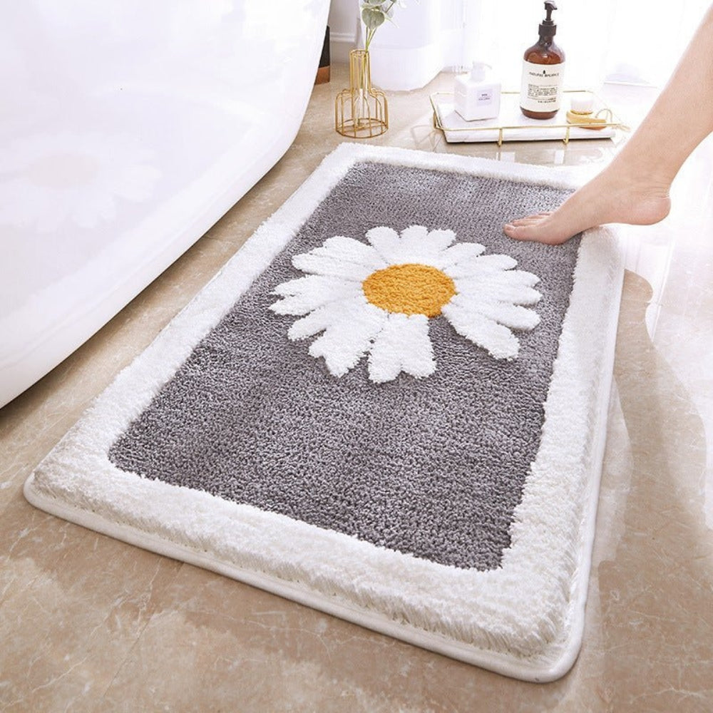 Pluche badmat met bloemenpatroon en antislip onderkant