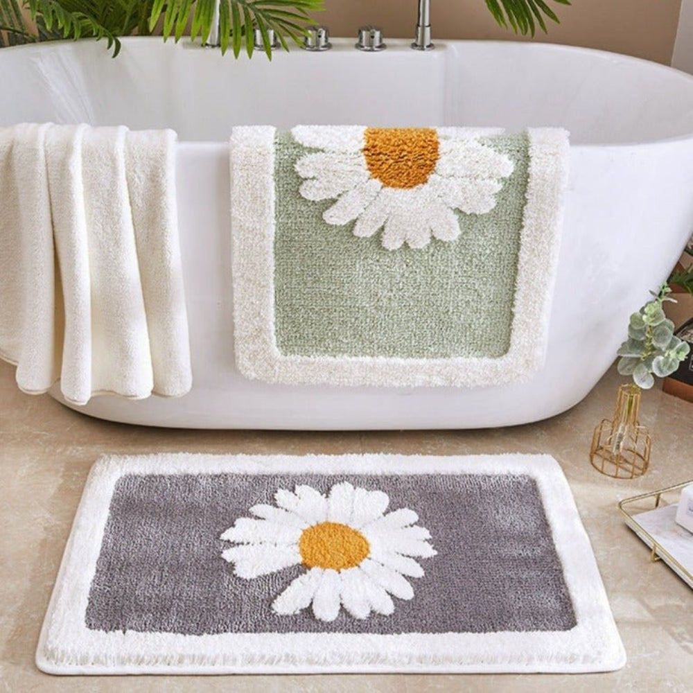 Pluche badmat met bloemenpatroon en antislip onderkant