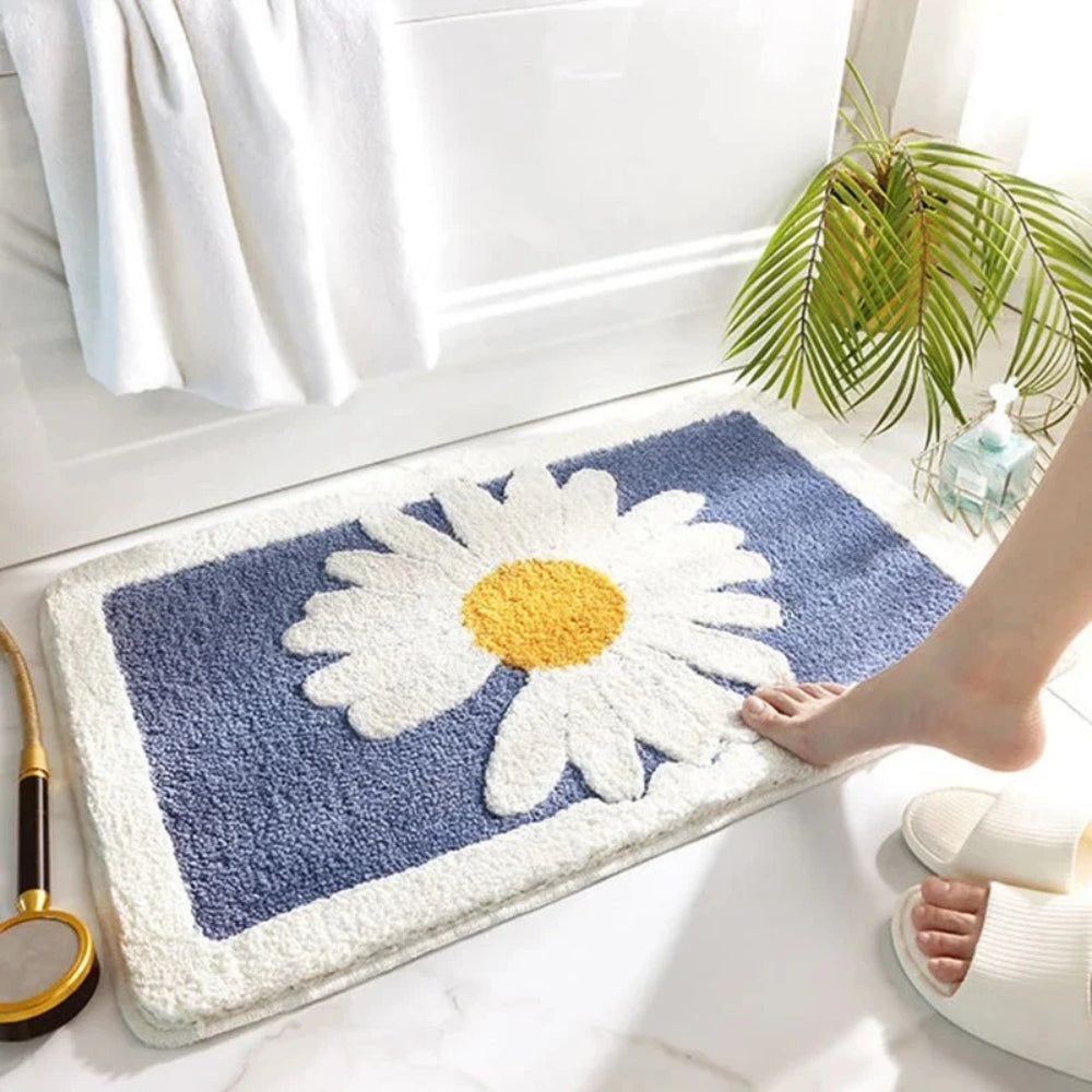 Pluche badmat met bloemenpatroon en antislip onderkant