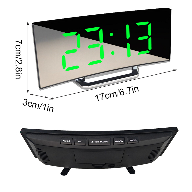 Digitale Wekker met Gebogen LED-Spiegeldisplay en Crescendo-Alarm