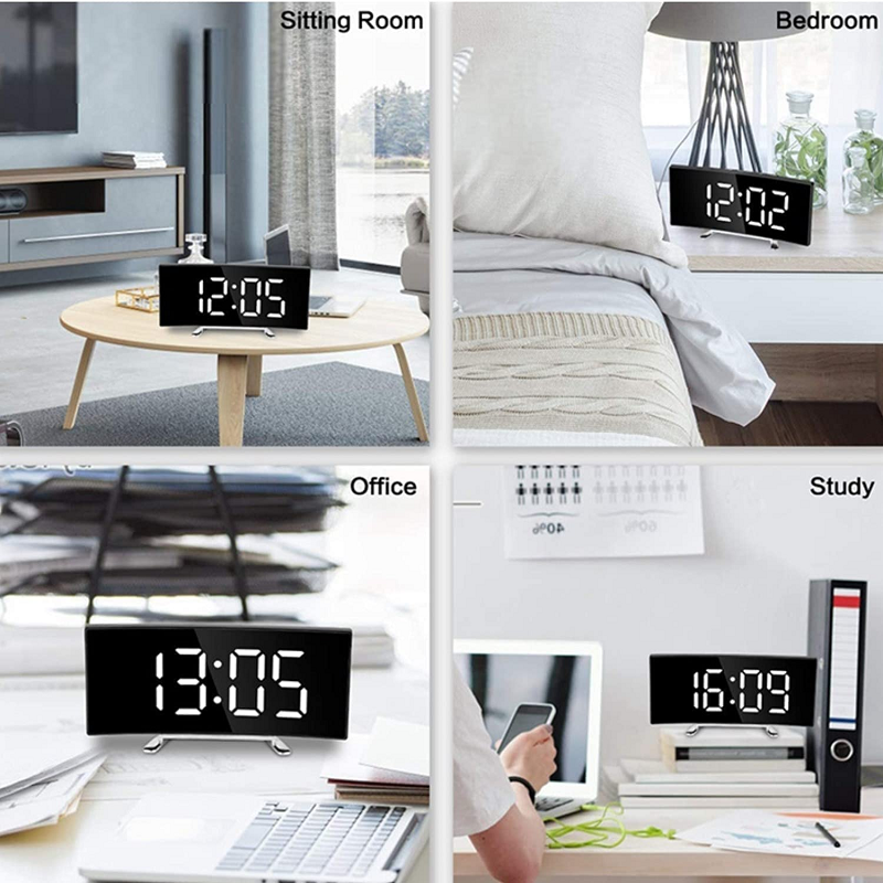 Digitale Wekker met Gebogen LED-Spiegeldisplay en Crescendo-Alarm