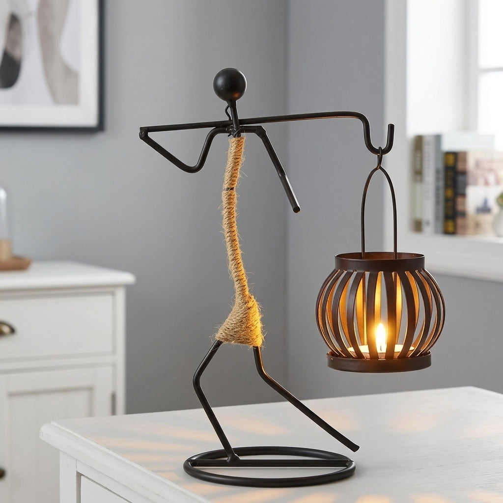 Metalen figuur kaarsenhouder vintage – decoratief windlicht voor thuis