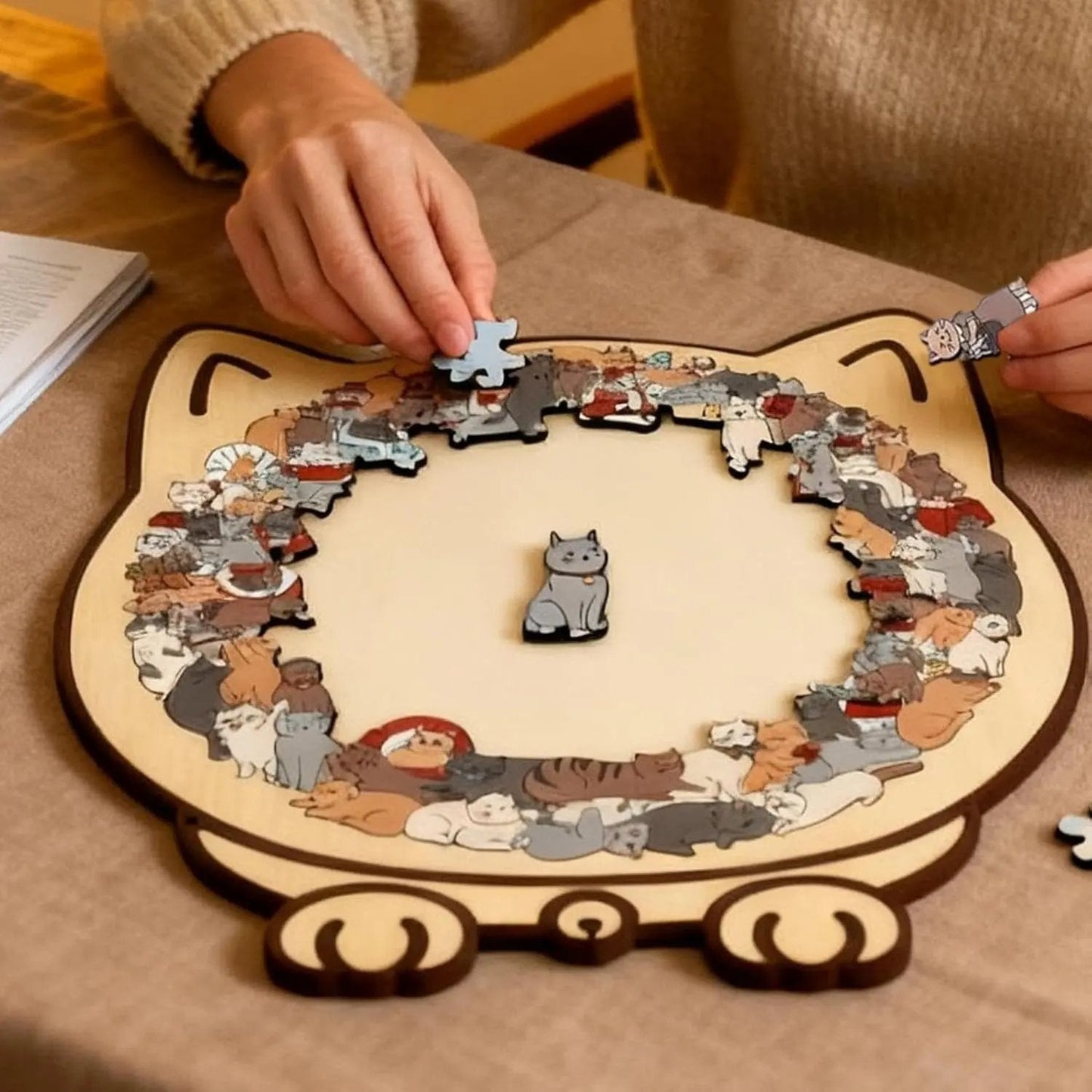 Houten Kattenpuzzel 135 Stukjes – Mindful Puzzelen met Kunstzinnig Design