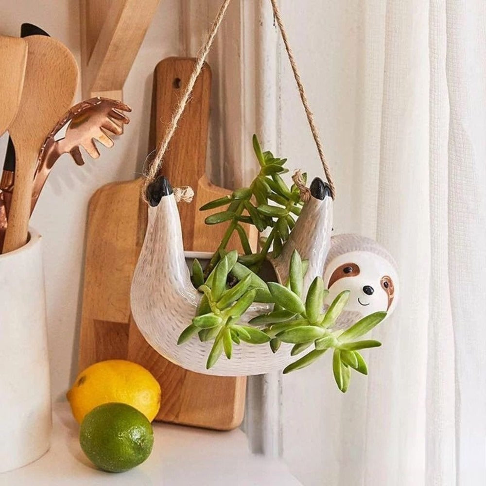 Handgemaakte Keramieke Bloempot met Luiaard-Design voor Vetplanten