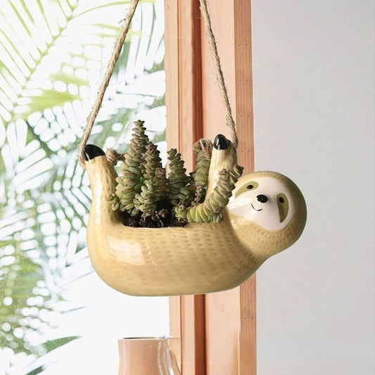Handgemaakte Keramieke Bloempot met Luiaard-Design voor Vetplanten