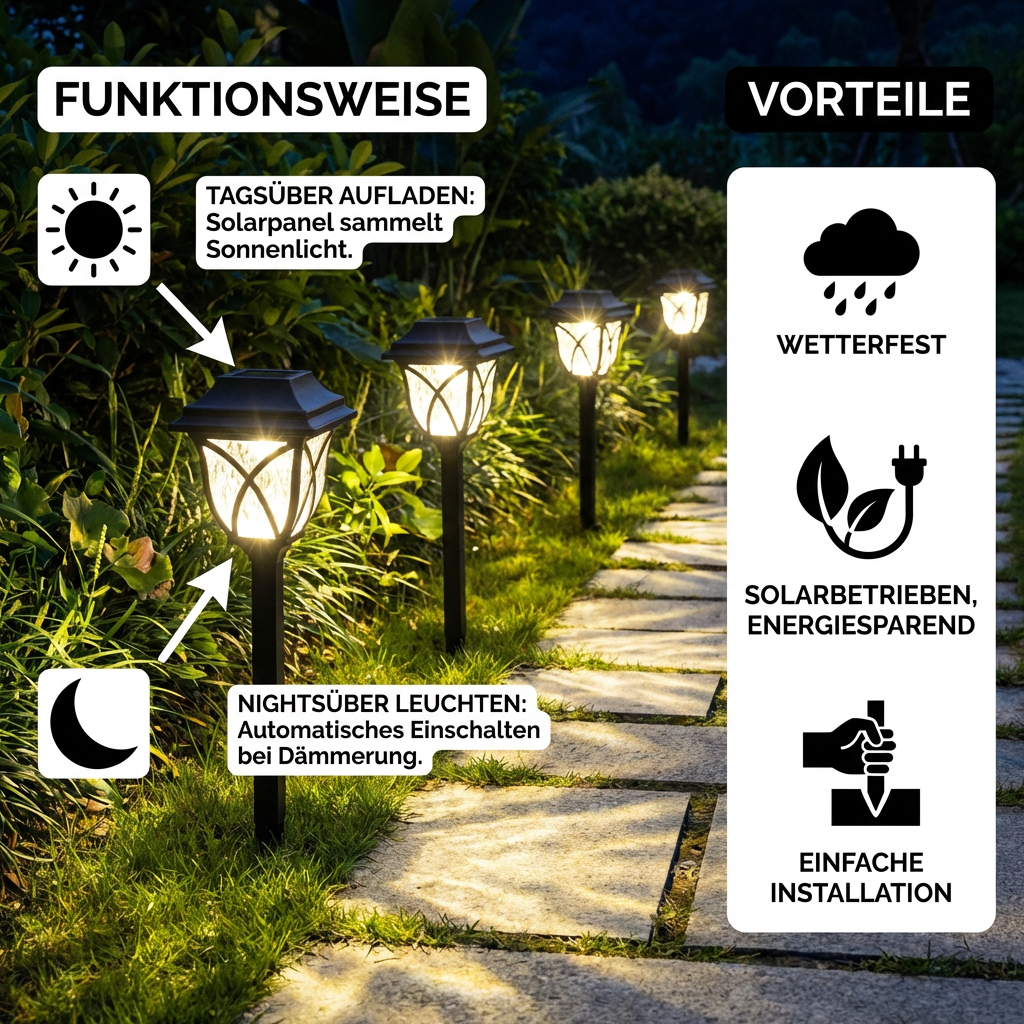 Zonne-energie LED-padverlichting met schemeringsensor voor tuinpaden