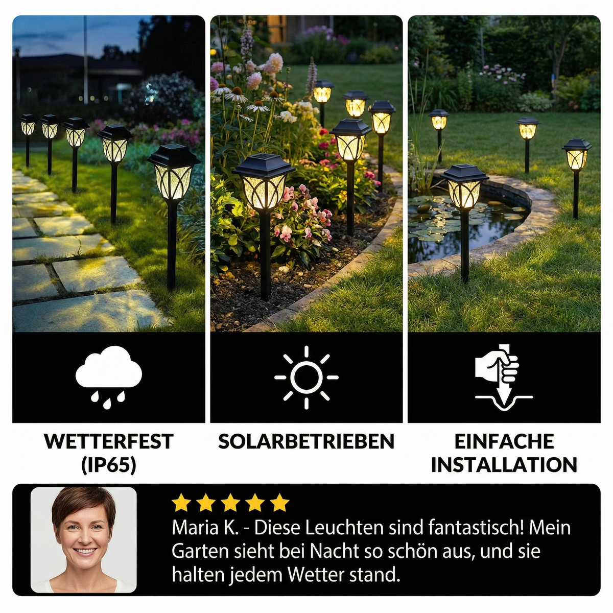 Zonne-energie LED-padverlichting met schemeringsensor voor tuinpaden