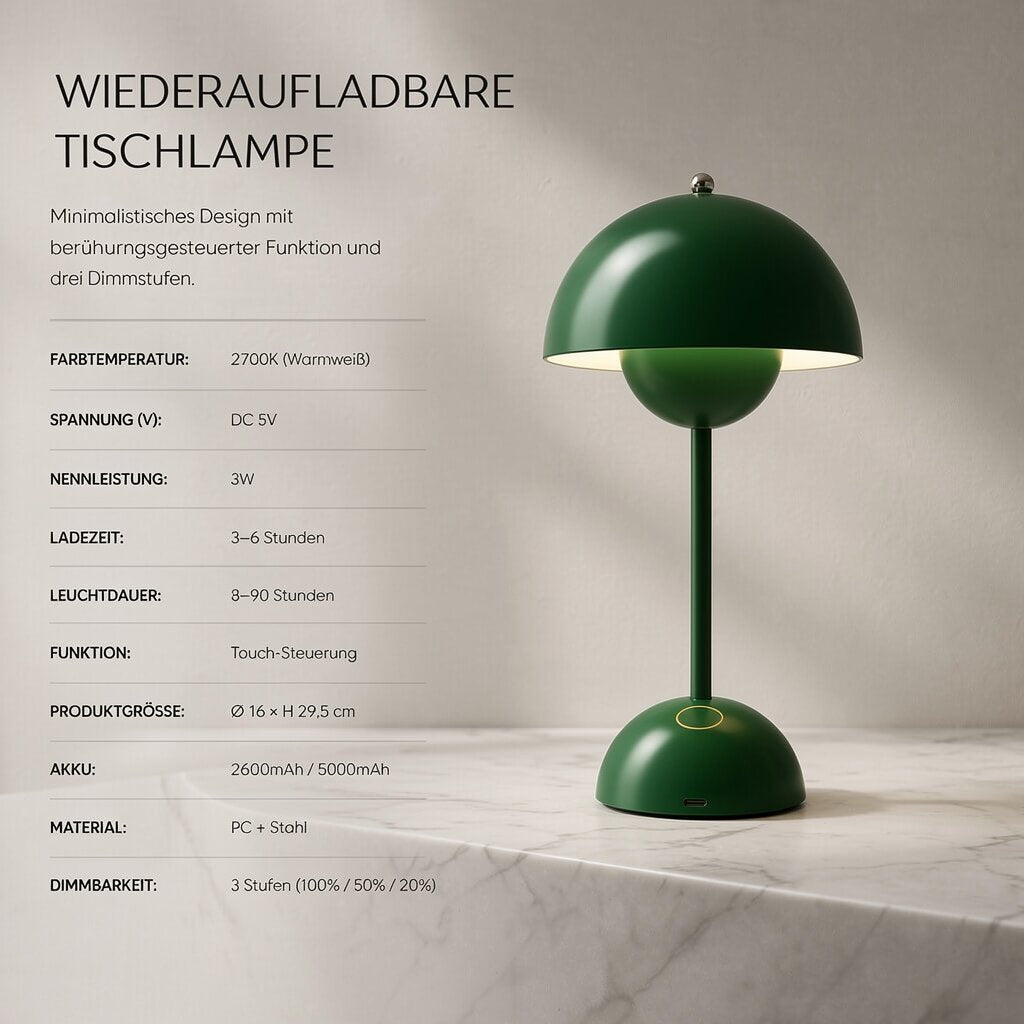 Draadloze LED-tafellamp met accu – dimbaar, warmwit licht