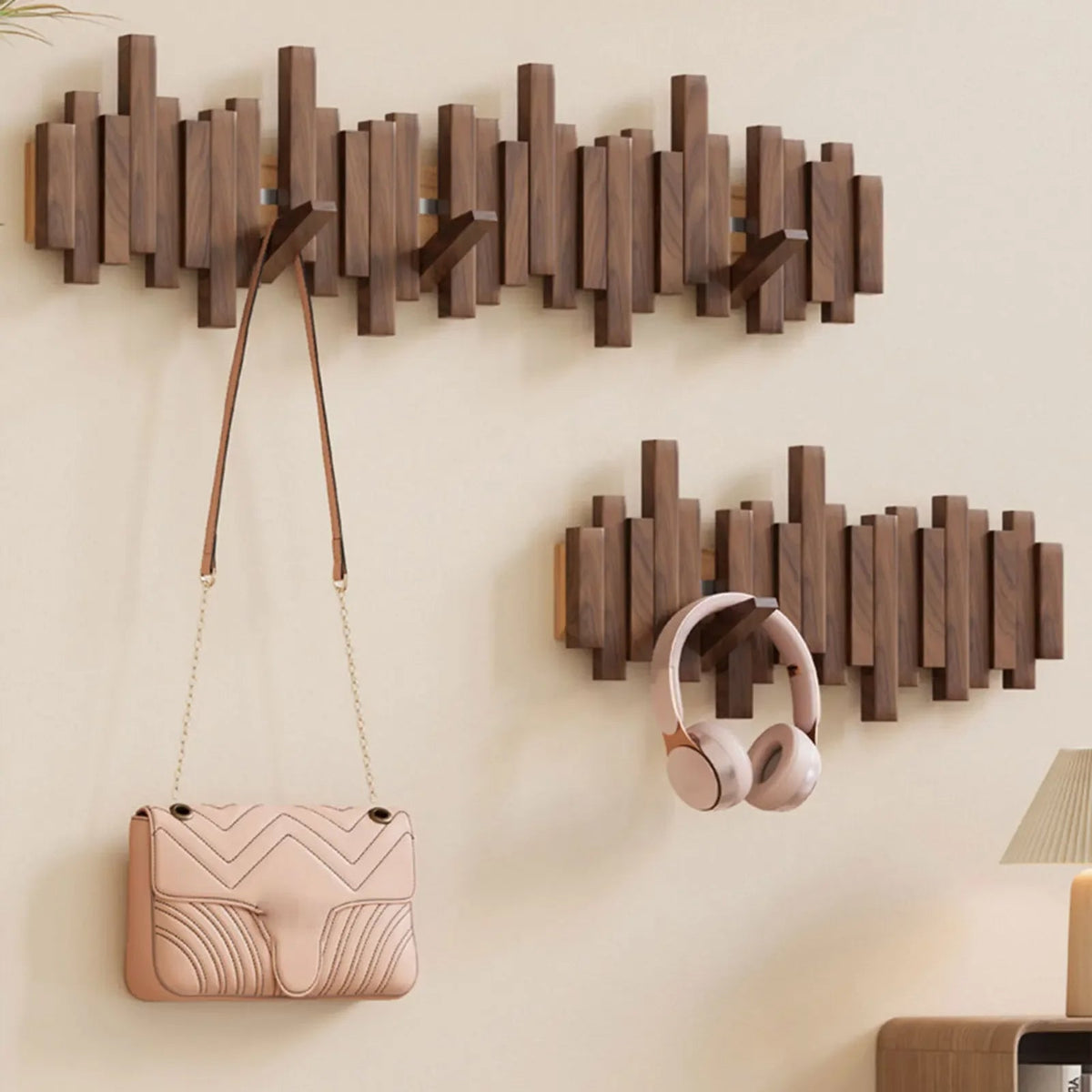 Kapstok met magnetische klapbare haken – hout en modern design