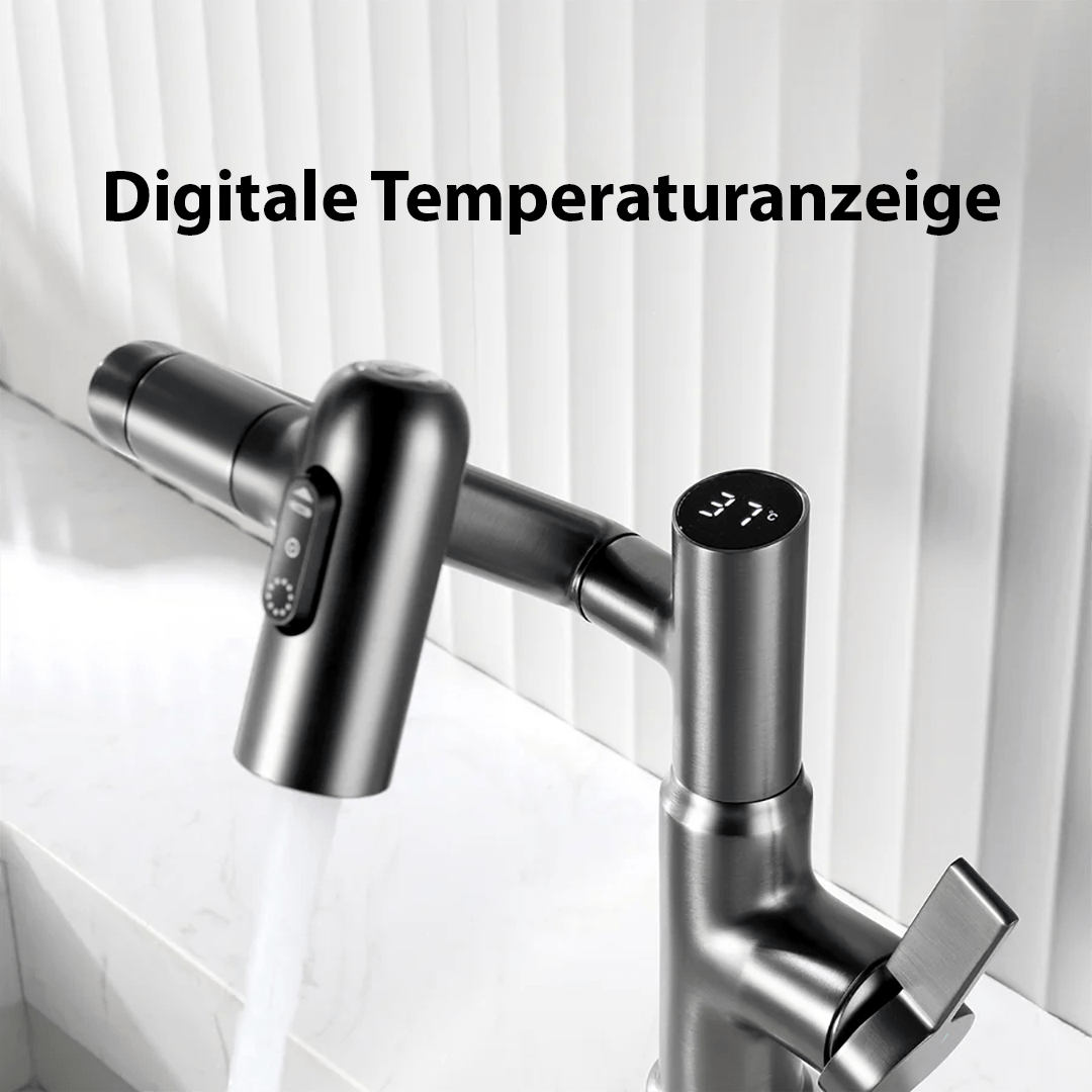 Keukenkraan 360° draaibaar met temperatuurweergave en hoogteafstelling