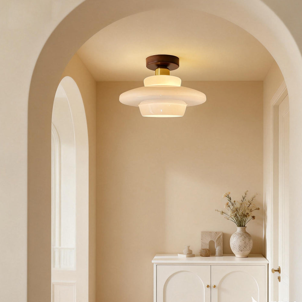 Plafondlamp Walnoothouten Glas Scandinavisch E27 Woonruimtes