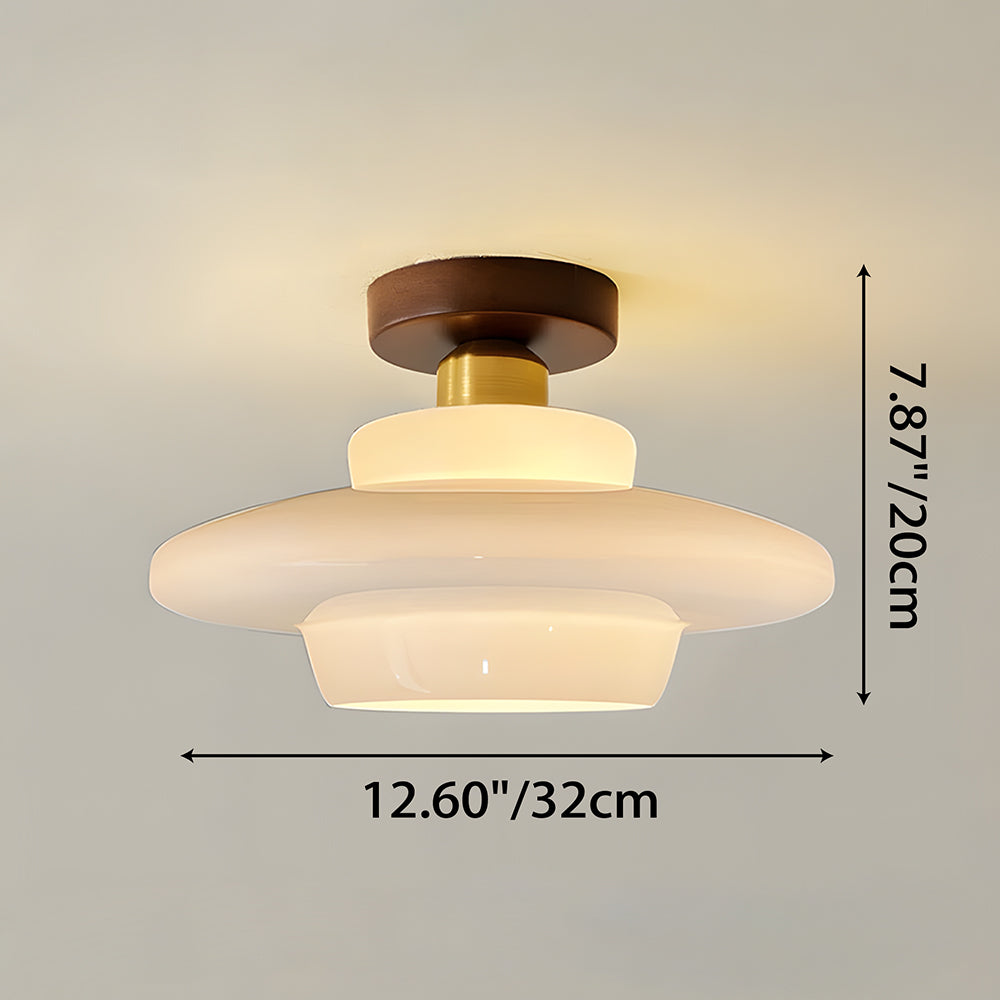 Plafondlamp gang van walnoothout met glas – plat en stijlvol