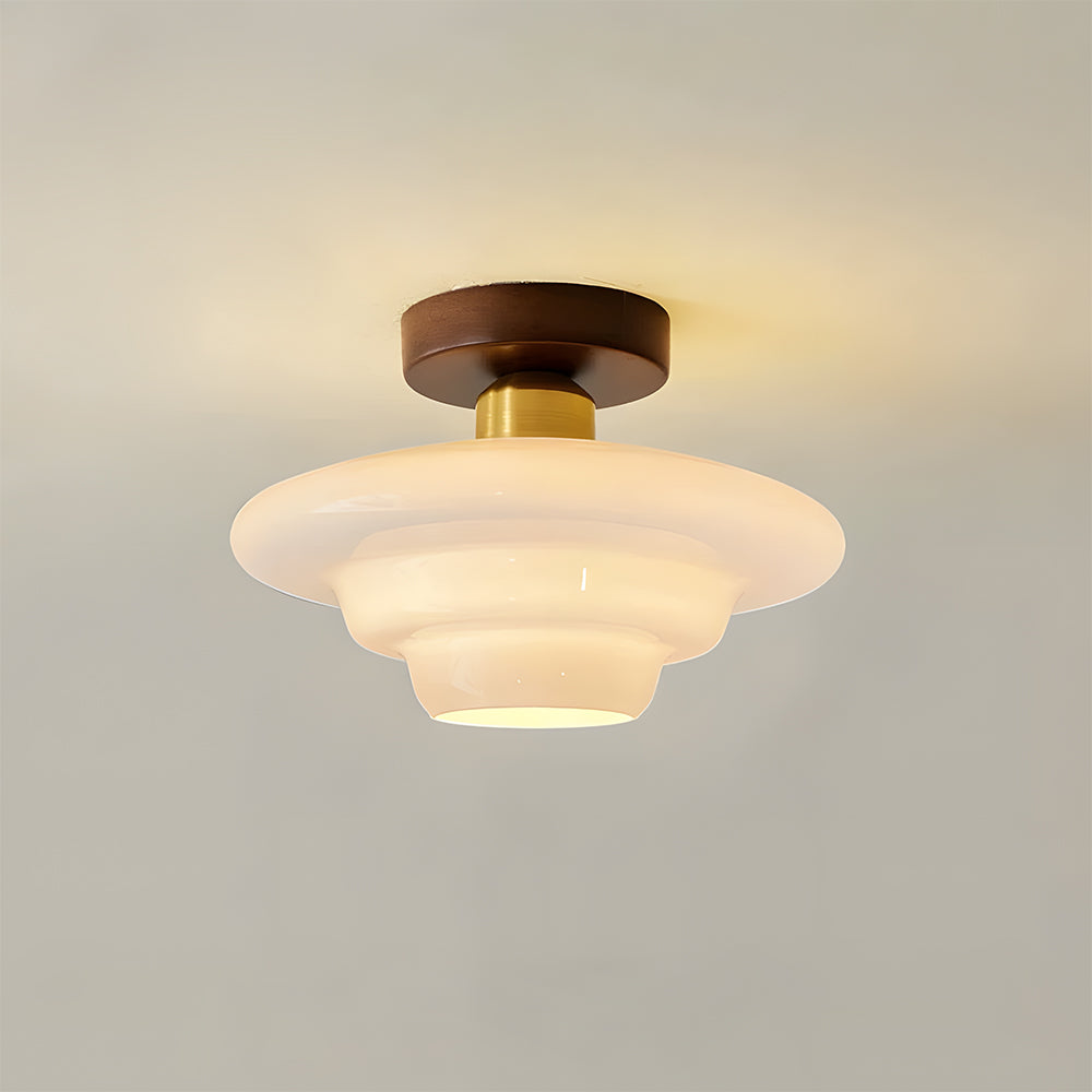 Plafondlamp Walnoothouten Glas Scandinavisch E27 Woonruimtes