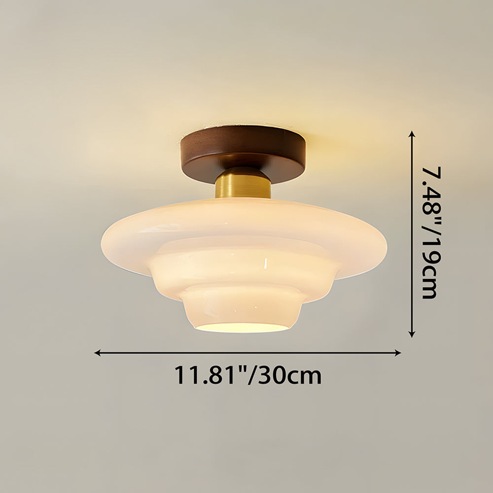 Plafondlamp Walnoothouten Glas Scandinavisch E27 Woonruimtes