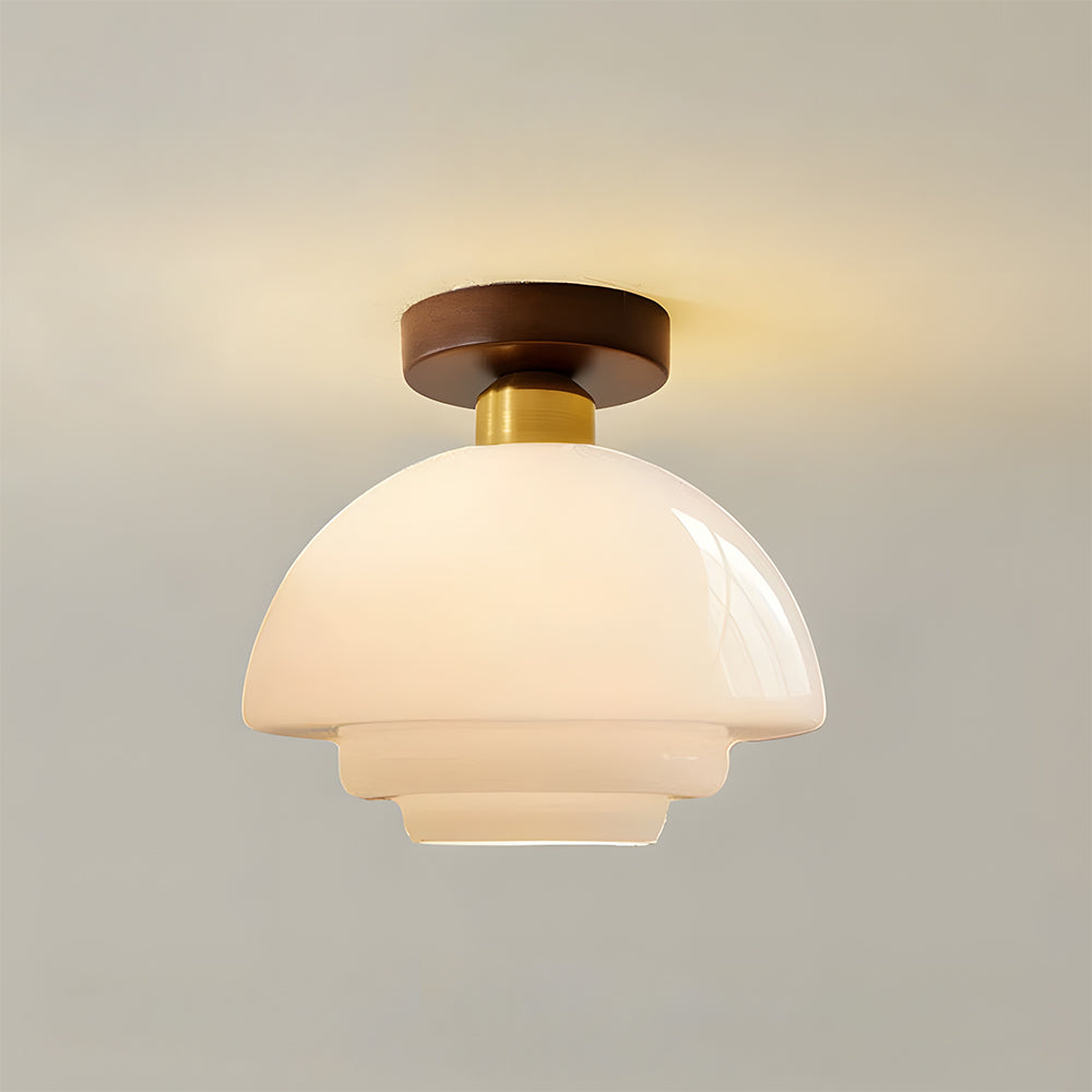 Plafondlamp gang van walnoothout met glas – plat en stijlvol
